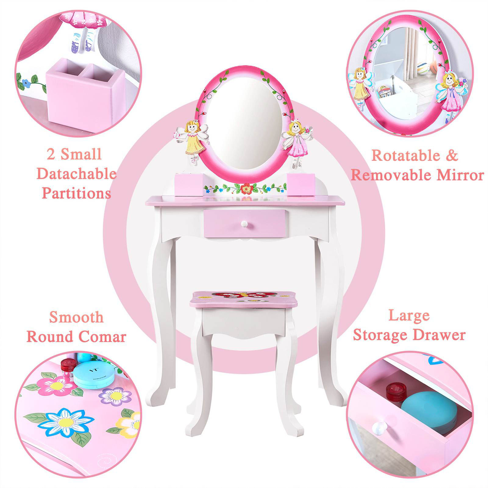 Kids Vanity Set Floral Printed - Beauty Makeup Girl ulasan dan harga