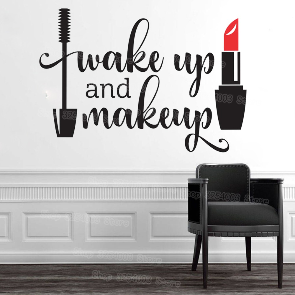 Wake Up and Makeup Vinyl Wall  - Beauty Makeup Girl ulasan dan harga