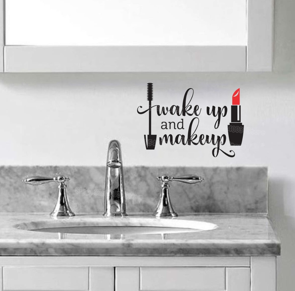 Wake Up and Makeup Vinyl Wall  - Beauty Makeup Girl ulasan dan harga
